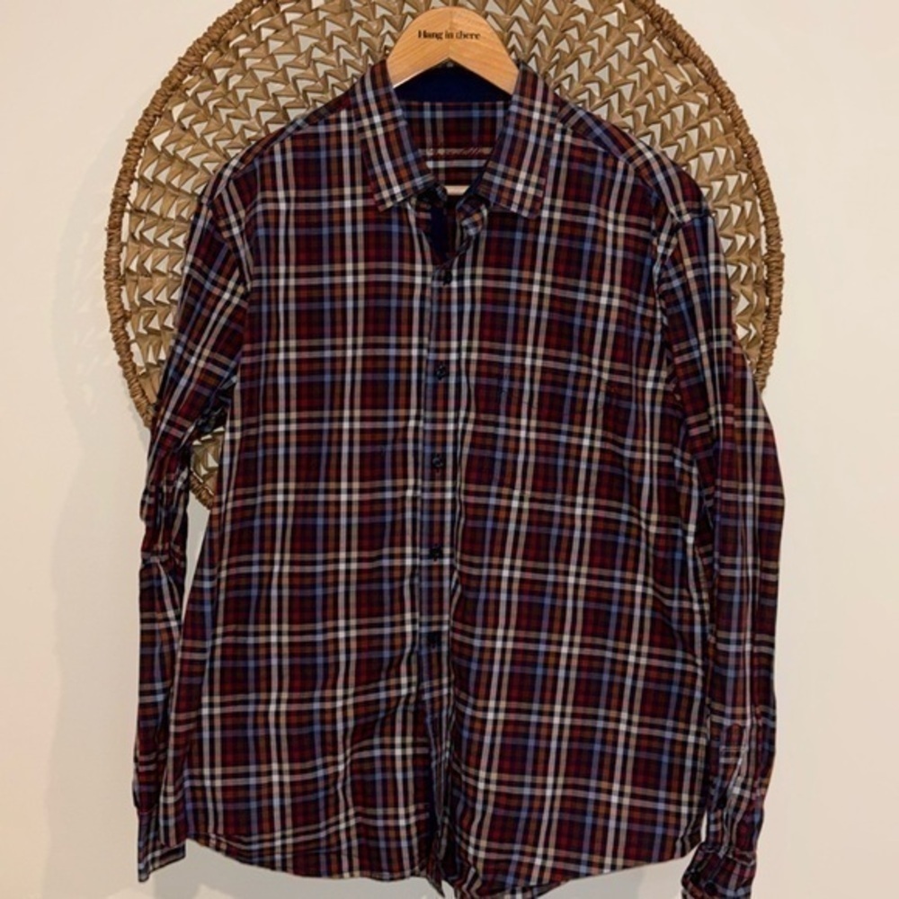 Tasso Elba men’s navy checkered button down size 16.5